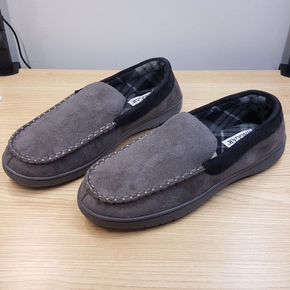 HAGGAR Slippers Mens Size 9.5 10.5 Grey Slip On Plush Lined Memory Foam